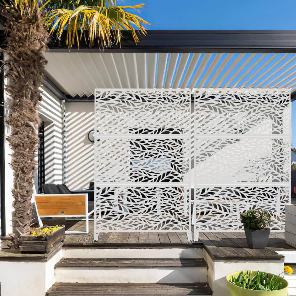 Lirago 75 x 48 in. White Modern Outdoor Screen Privacy Screen with Leaf Patterns Wall Decal