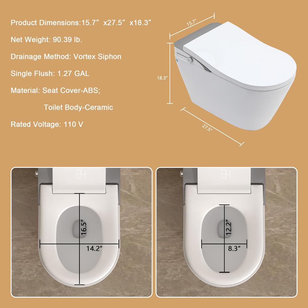 LORDEAR Luxury Elongated Smart LED Bidet Toilet with Automatic Flush and Dryer