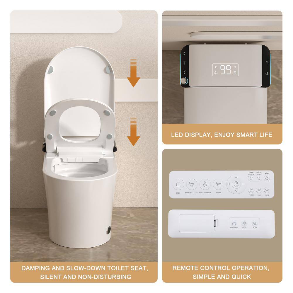 LORDEAR 1.27 GPF Tankless Elongated Smart Bidet Toilet with Auto Open/Close Lid in White