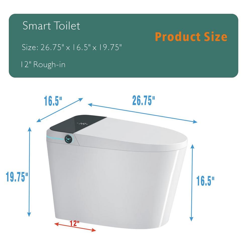 LORDEAR White Smart Elongated Toilet Bidet with Auto Open/Close and LED Display