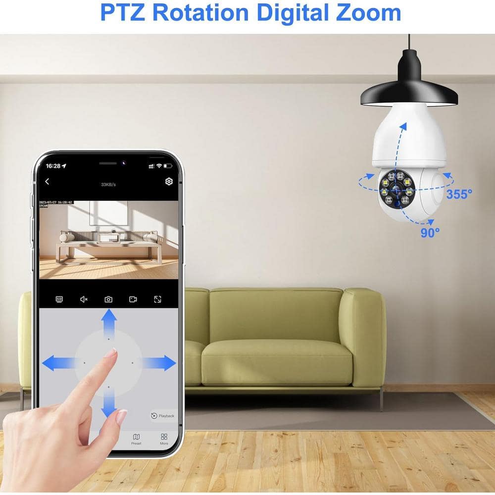 Lukyamzn Wireless Indoor Plug-in WiFi Security Camera with Color Night Vision 2-Way Audio 5G Light Bulb Security Camera, White