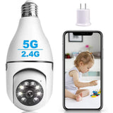 Lukyamzn Wireless Indoor Plug-in WiFi Security Camera with Color Night Vision 2-Way Audio 2.45-5G 4MP Camera E27 Socket, White