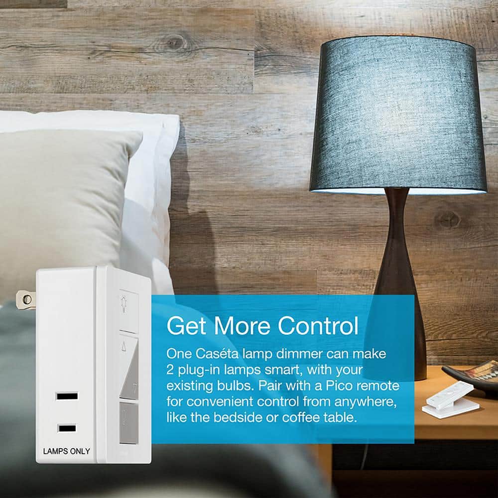 Lutron Caseta Smart Lamp Tap Dimmer and Remote Kit, for Table Lamps, 100-Watt/Single-Pole, White