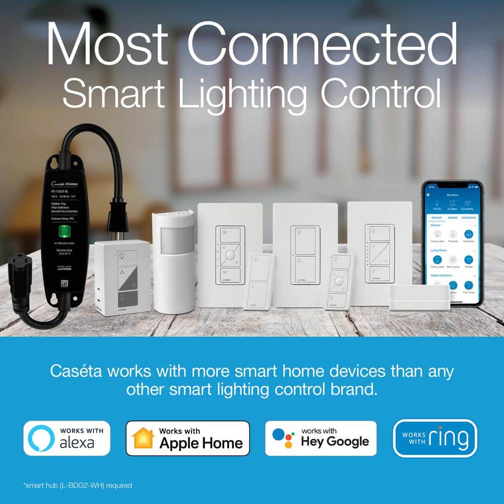 Lutron Caseta Smart Lamp Tap Dimmer and Remote Kit, for Table Lamps, 100-Watt/Single-Pole, White
