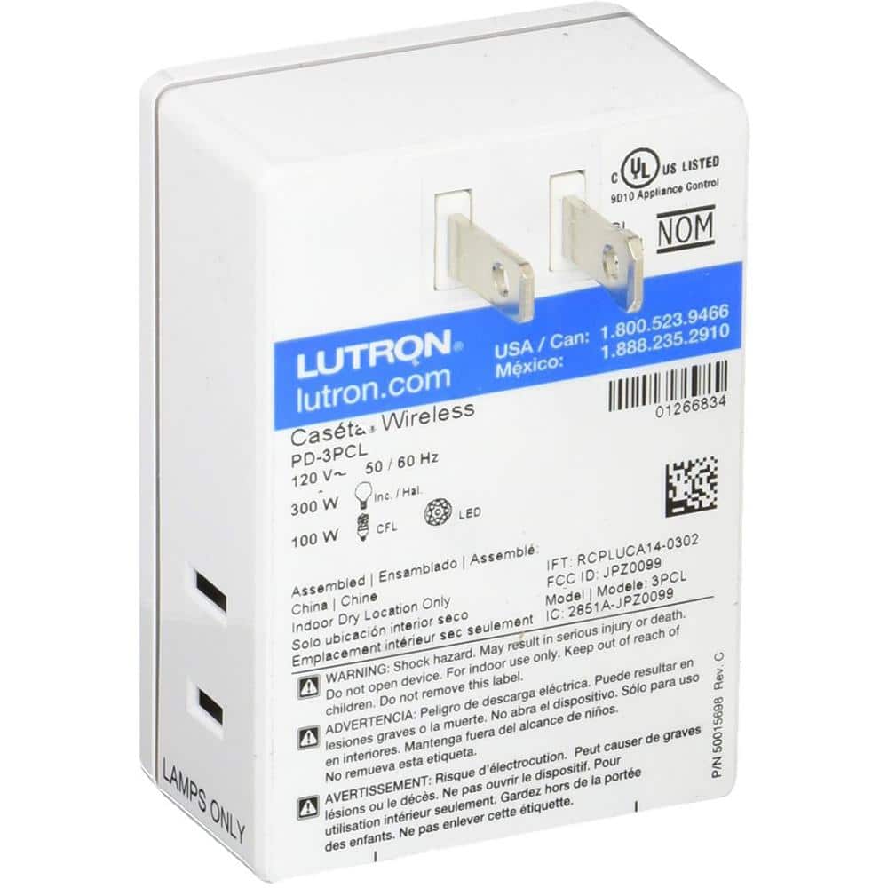 Lutron Caseta Smart Lighting Lamp Dimmer for Table Lamps, 100W LED Bulbs (PD-3PCL-WH)