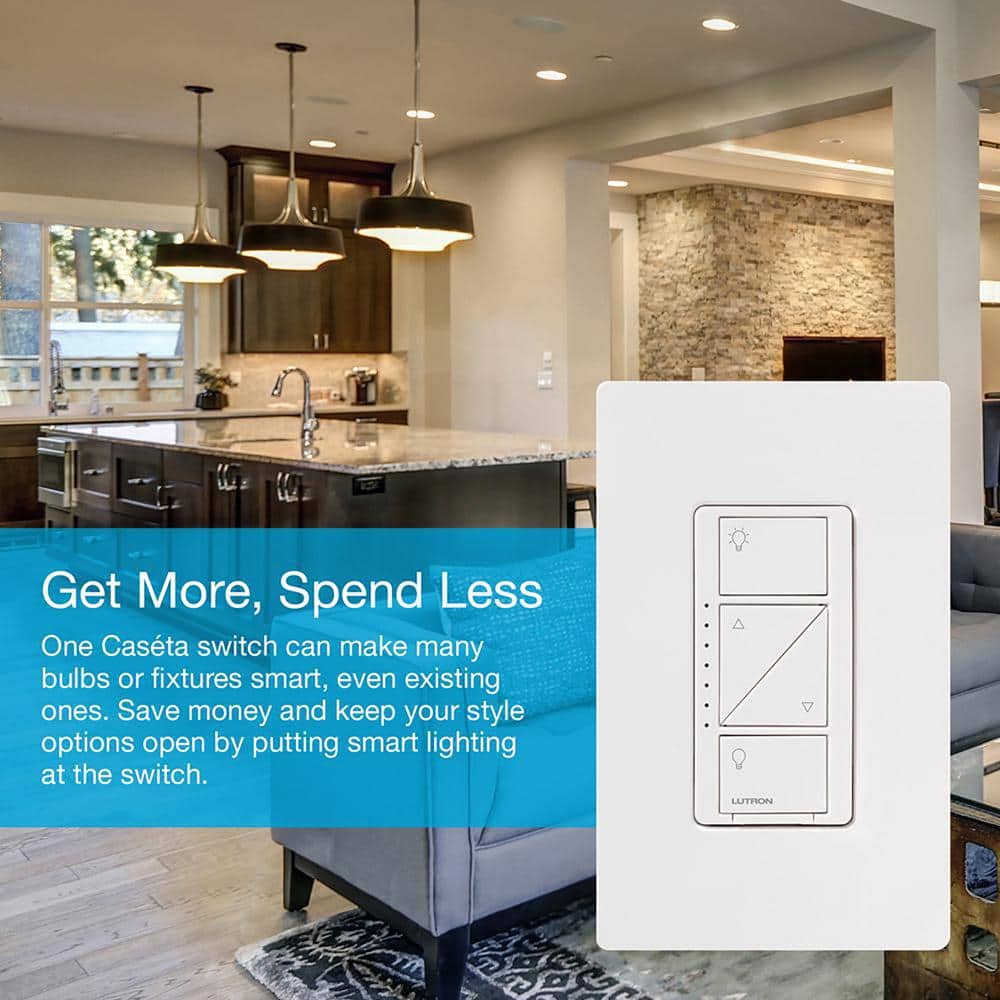 Lutron Caseta Smart Dimmer Switch and Pico Remote 3 Way Mounting Kit, 150W LED Bulbs, White (PKG1W-PICOMNT-BNDL)