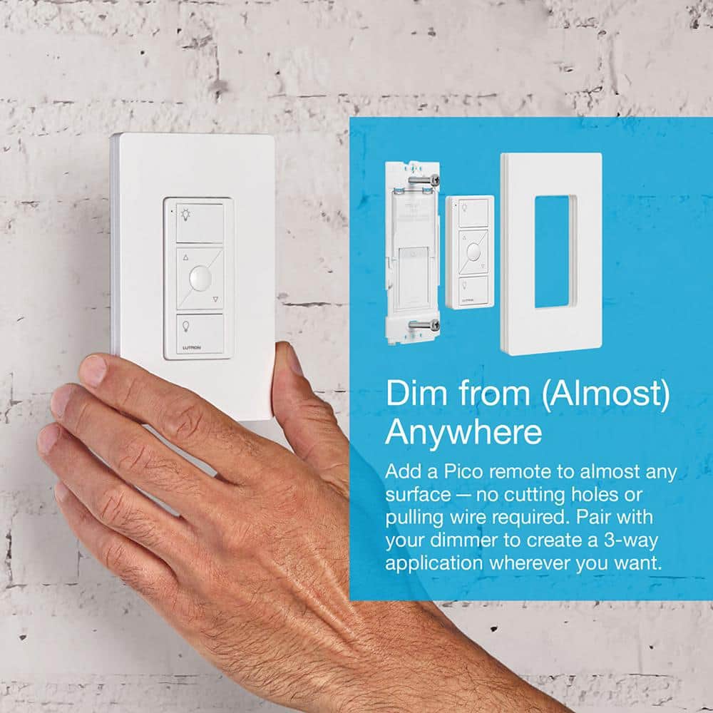 Lutron Caseta Smart Dimmer Switch and Pico Remote 3 Way Mounting Kit, 150W LED Bulbs, White (PKG1W-PICOMNT-BNDL)