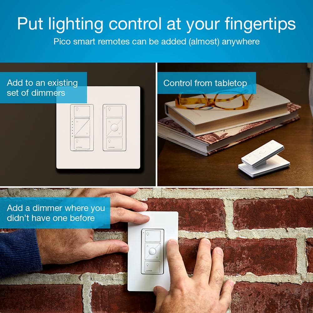 Lutron Caseta Smart Dimmer Switch and Pico Remote 3 Way Mounting Kit, 150W LED Bulbs, White (PKG1W-PICOMNT-BNDL)