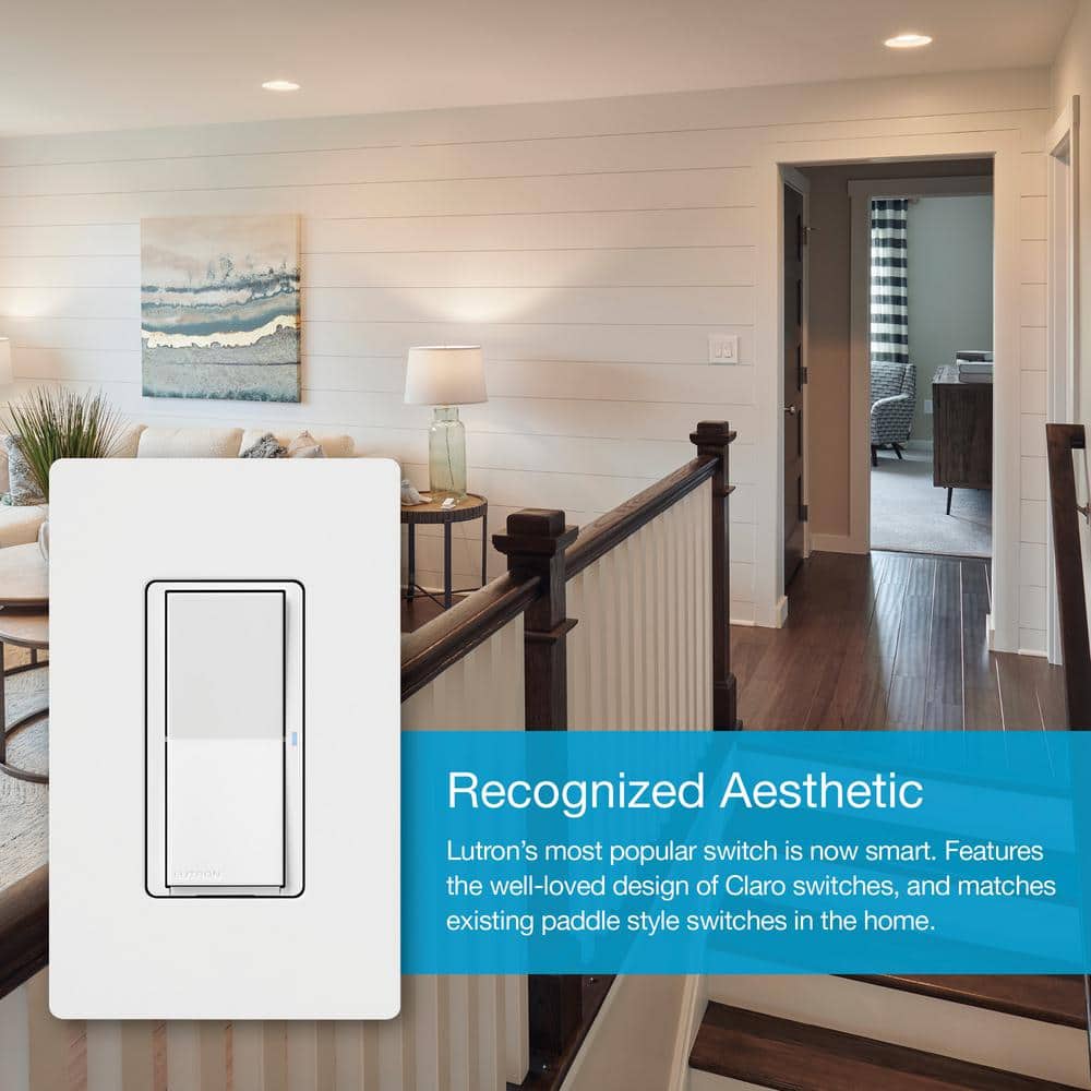 Lutron Claro Smart Switch for Caseta, On/Off Control of Lights/Fans, 5-Amp/Neutral Wire Required, White (DVRF-5NS-WH-R)