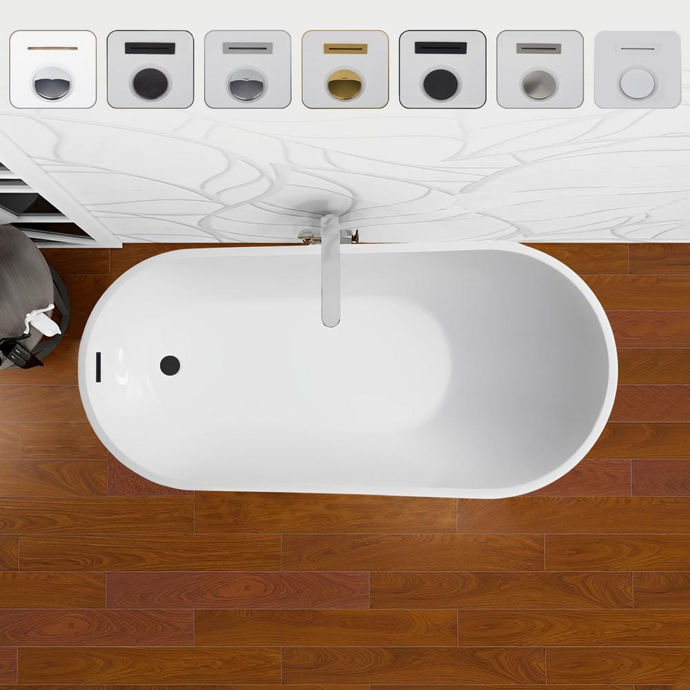 Vanity Art Colombes 67 in. Acrylic Flatbottom Freestanding Bathtub in White/Matte Black