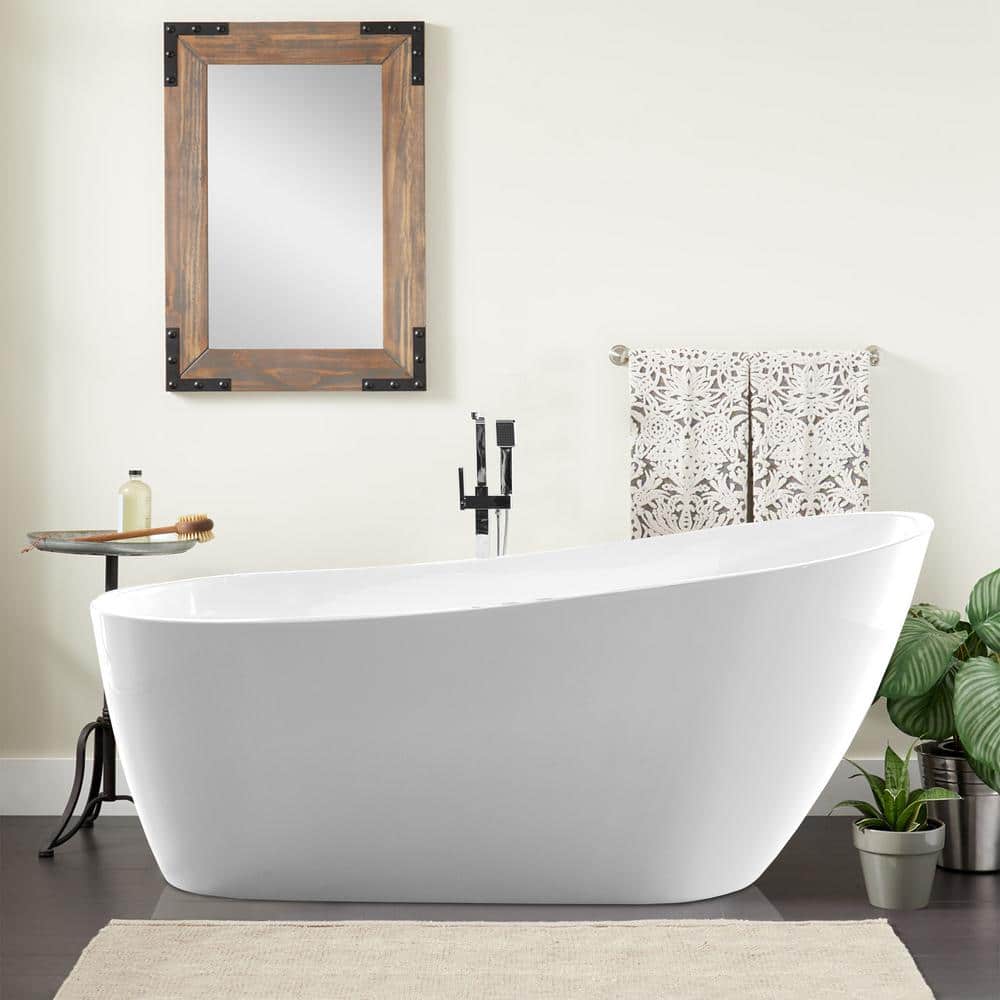 Vanity Art Colombes 67 in. Acrylic Flatbottom Freestanding Bathtub in White/Matte Black