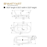 Vanity Art Versailles 67 in. x 31 in. Acrylic Freestanding Soaking Bathtub with Center Drain in White/Matte Black