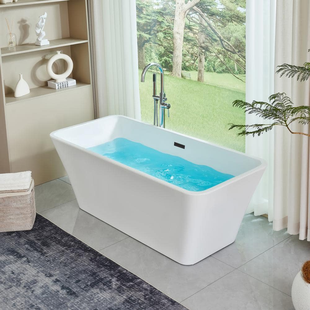 Vanity Art Nantes 67 in. x 30 in. Acrylic Freestanding Soaking Bathtub with Center Drain in White/Matte Black