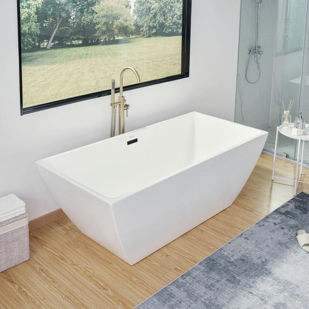 Vanity Art 67 in. Acrylic Flatbottom Freestanding Bathtub in White/Matte Black