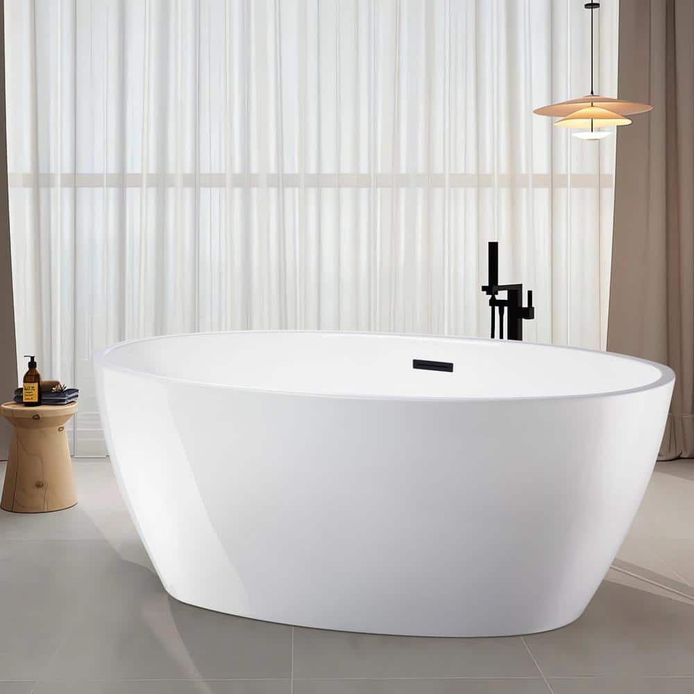 Vanity Art Amiens 69 in. x 40 in. Acrylic Flatbottom Freestanding Soaking Bathtub with Center Drain in White/Matte Black