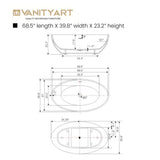 Vanity Art Amiens 69 in. x 40 in. Acrylic Flatbottom Freestanding Soaking Bathtub with Center Drain in White/Matte Black