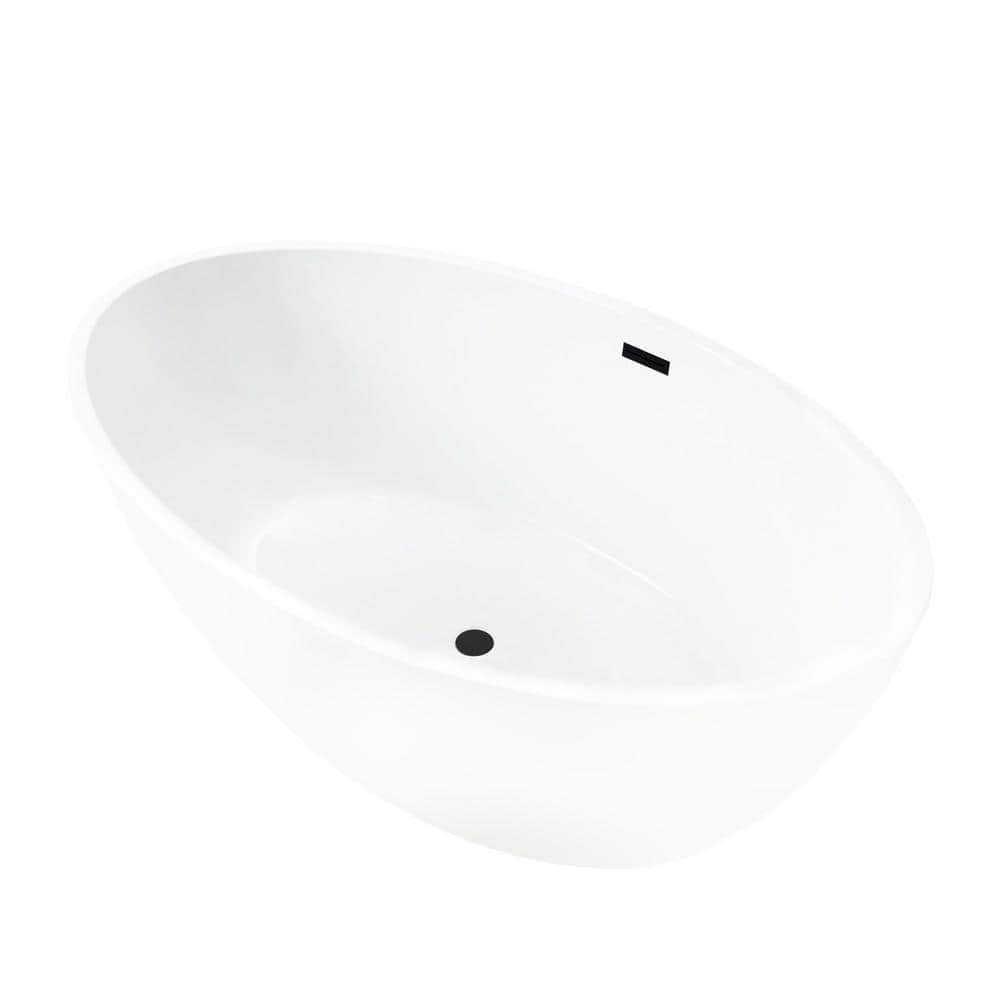 Vanity Art Amiens 69 in. x 40 in. Acrylic Flatbottom Freestanding Soaking Bathtub with Center Drain in White/Matte Black