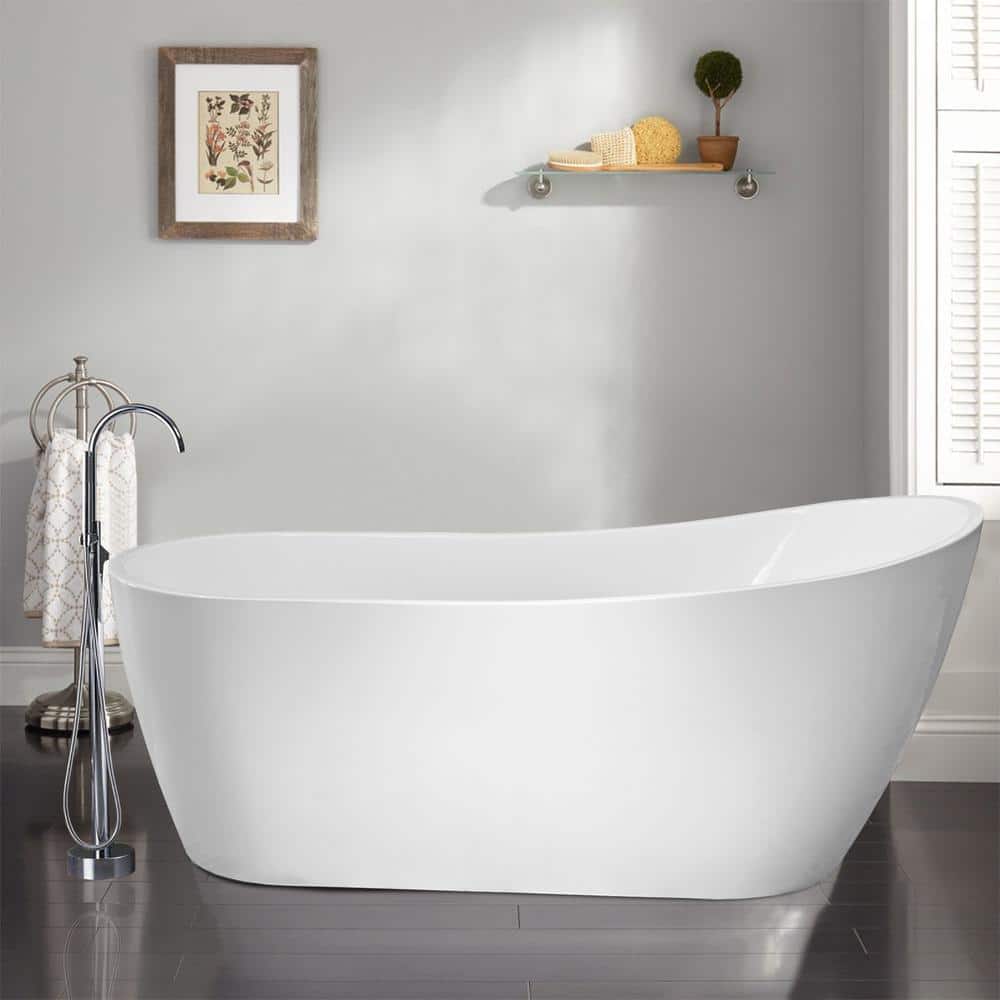 Vanity Art Clermont 59 in. Acrylic Freestanding Flatbottom Bathtub in White/Matte Black
