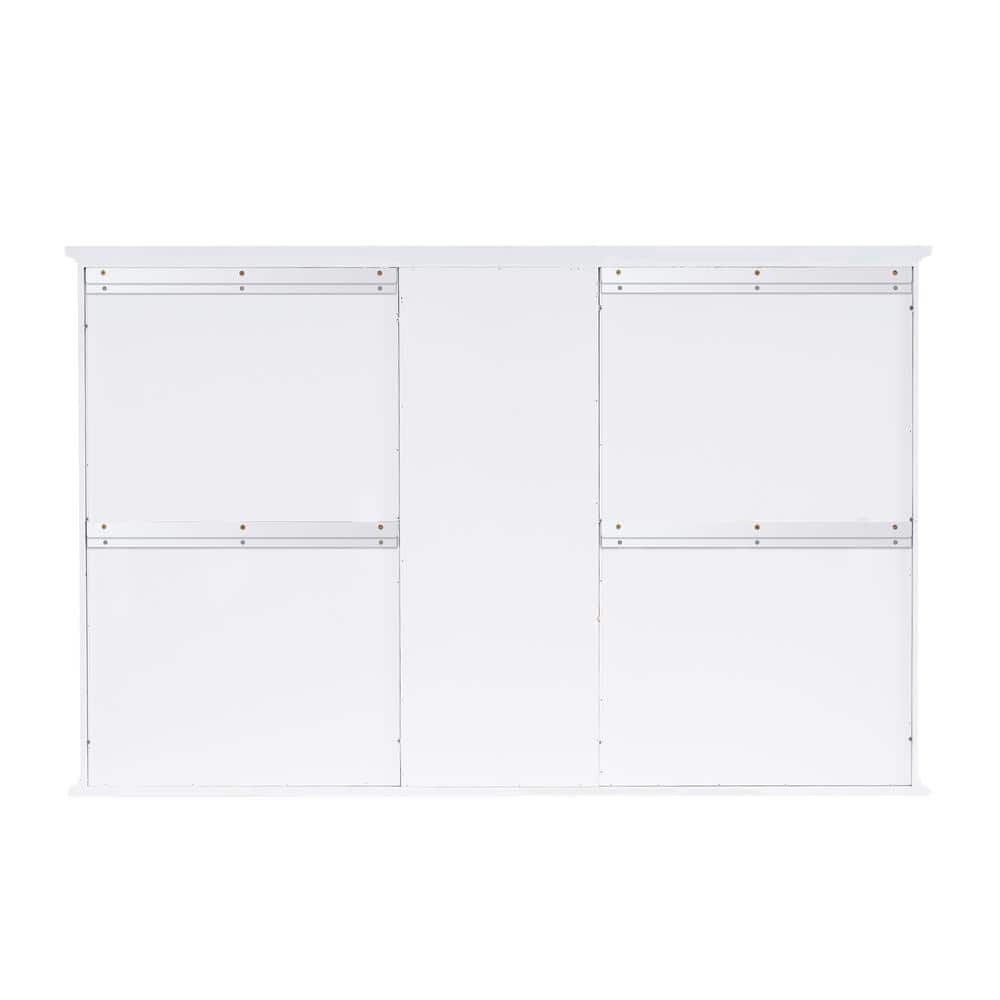 ANGELES HOME 55 in. W x 35 in. H Rectangular Solid Wood Bathroom Medicine Cabinet with Mirror, 2 Soft-Closed Doors, Easy Hang, White