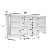 ANGELES HOME 55 in. W x 35 in. H Rectangular Solid Wood Bathroom Medicine Cabinet with Mirror, 2 Soft-Closed Doors, Easy Hang, White