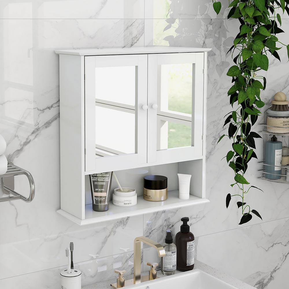 Unbranded 21.65 in. W x 22.83 in. H Rectangular White Surface Mount Bathroom Medicine Cabinet with Mirror and Open Shelf