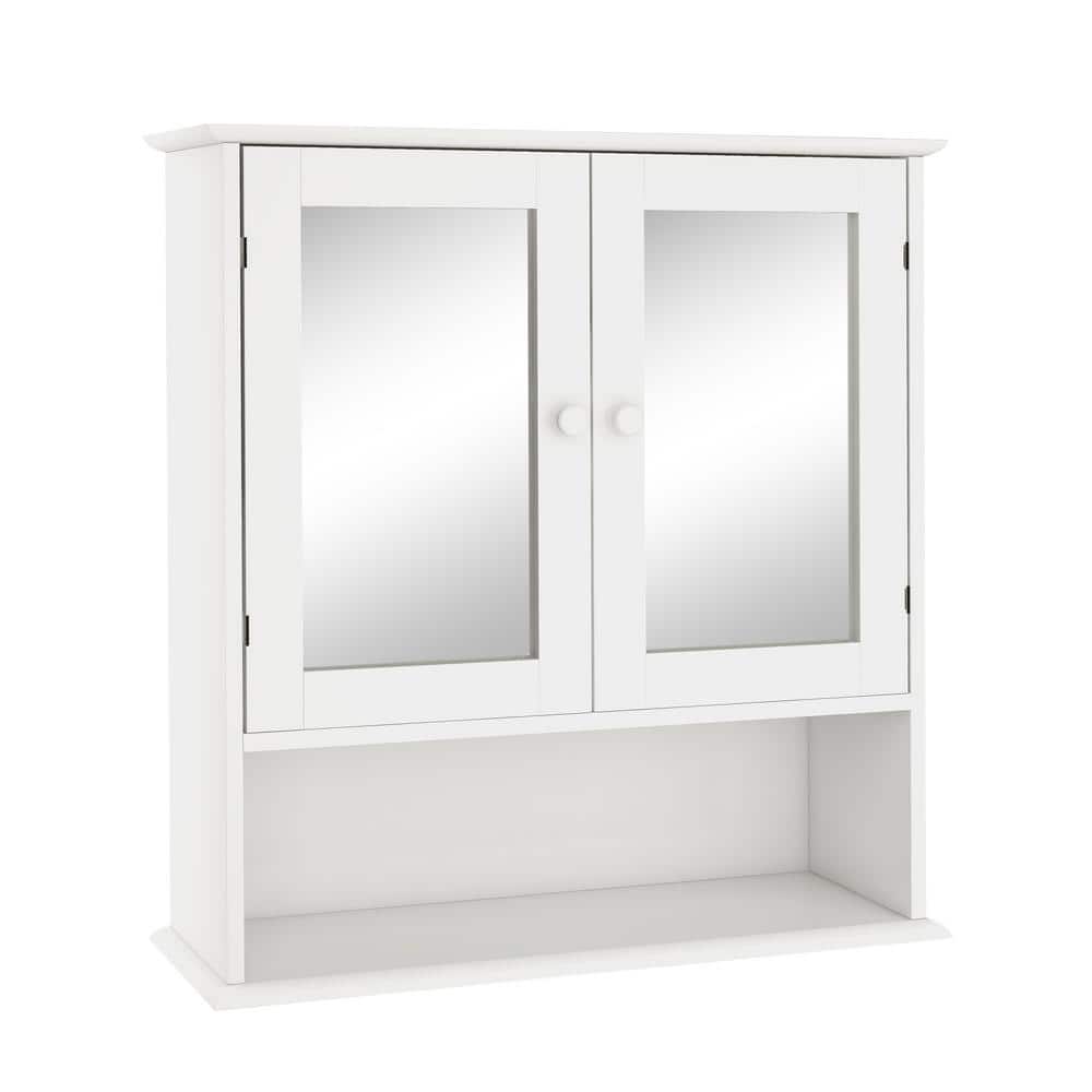 Unbranded 21.65 in. W x 22.83 in. H Rectangular White Surface Mount Bathroom Medicine Cabinet with Mirror and Open Shelf