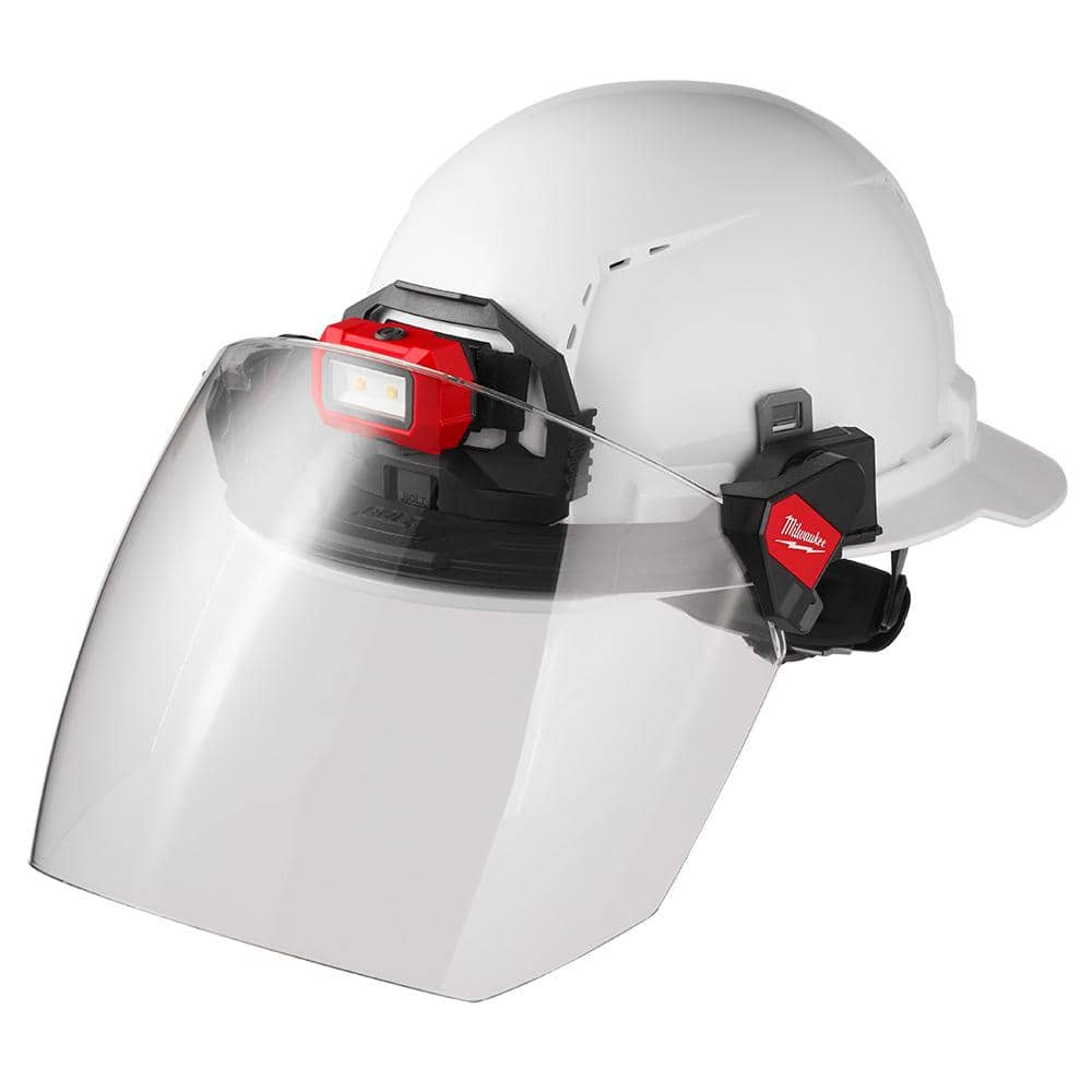 Milwaukee BOLT White Type 1 Class C Front Brim Vented Hard Hat, 4-Point Ratcheting Suspension, with Smoke Full Face Shield