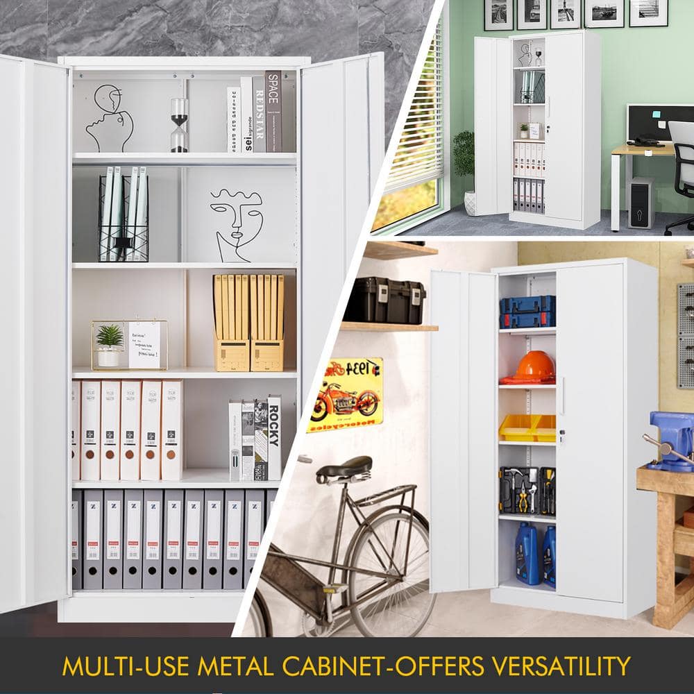 Mlezan Metal Garage Cabinet 35.4 in. W x 72 in. H x 18 in. D 24-Gauge Steel Metal Storage Cabinet 4 Shelves and 2 Door in White