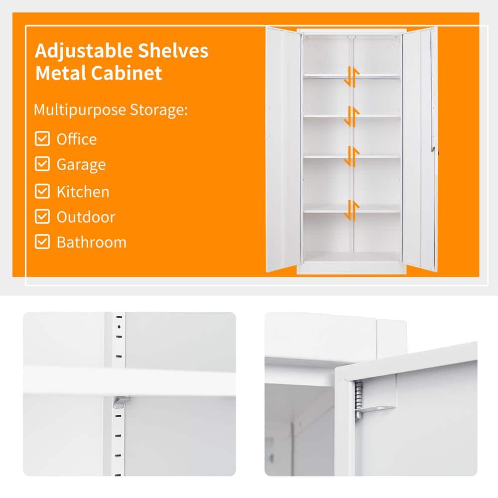 Mlezan Metal Garage Cabinet 35.4 in. W x 72 in. H x 18 in. D 24-Gauge Steel Metal Storage Cabinet 4 Shelves and 2 Door in White