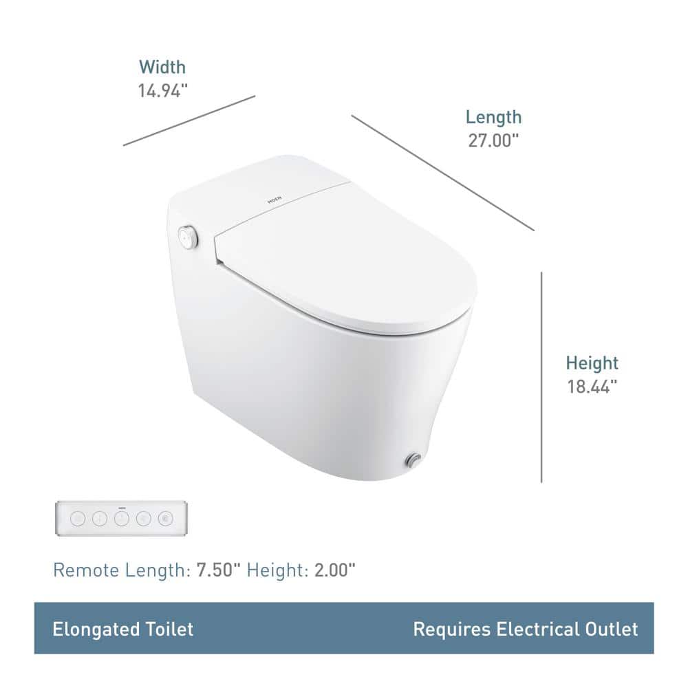 MOEN 3-Series Elongated Bidet Toilet in White with Heated Water and Remote Control