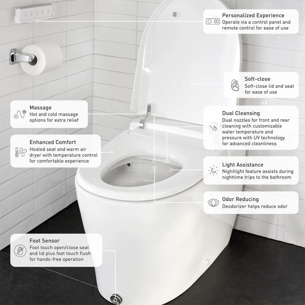 MOEN 5-Series Elongated Bidet Toilet in White with Built-in Cleansing Functions