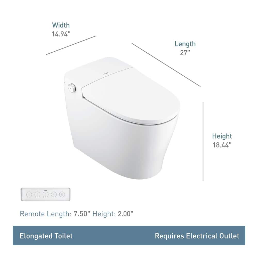MOEN 2-Series Elongated Bidet Toilet in White - Advanced Cleansing & Stylish Design