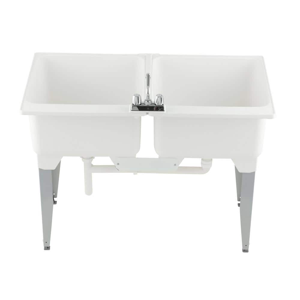 MUSTEE 46 in. x 34 in. Plastic Laundry Tub with Chrome Faucet