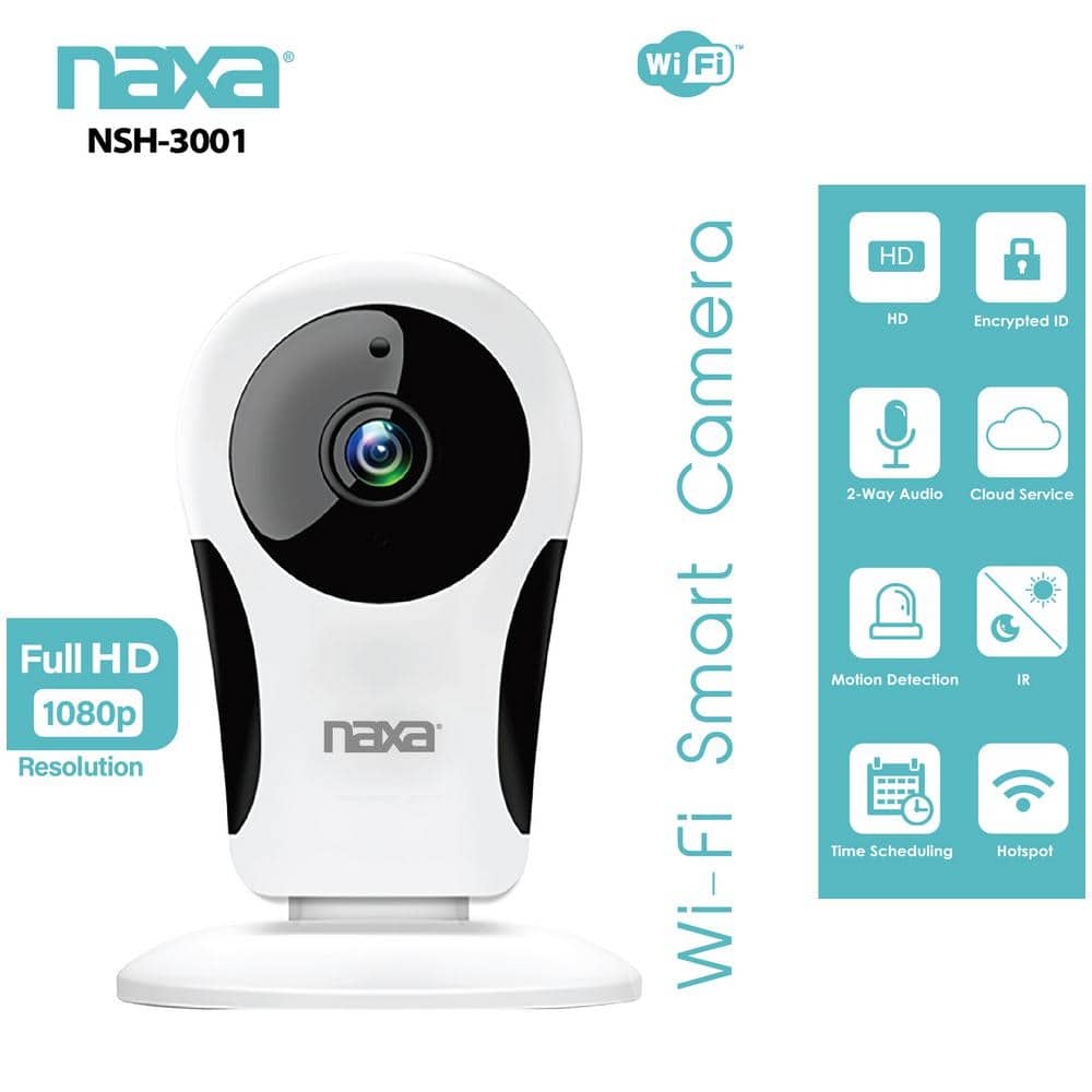 Naxa Wi-Fi Smart Home Security Camera with Smart Life App Control Includes AC & USB Power Cord