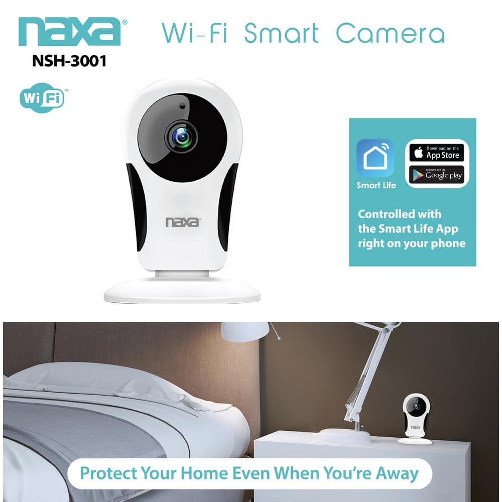 Naxa Wi-Fi Smart Home Security Camera with Smart Life App Control Includes AC & USB Power Cord