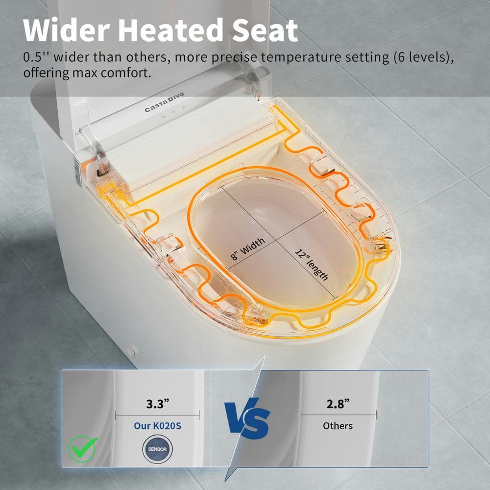 Casta Diva Elongated Electric Smart Bidet Toilet 1.28GPF with Heated Seat and Foot Sensor