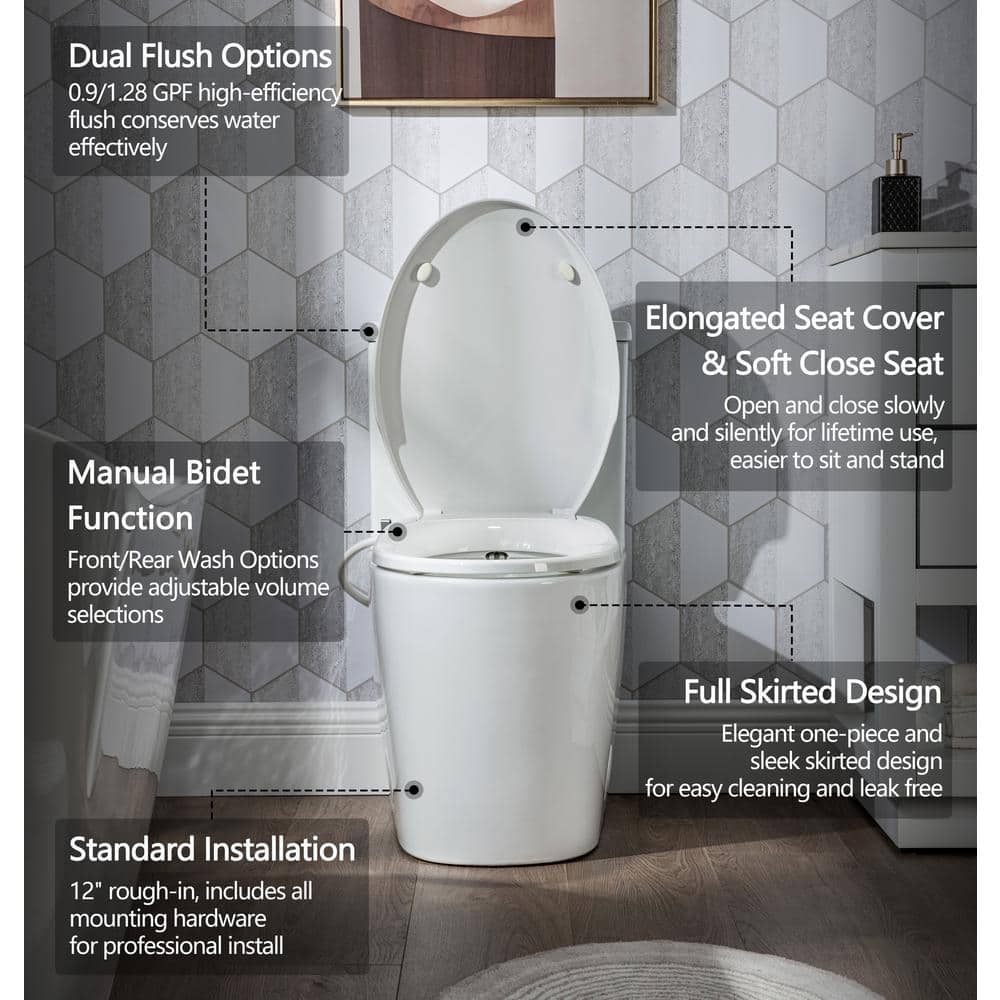 Casta Diva Elongated Bidet Toilet Combo Dual Flush in White