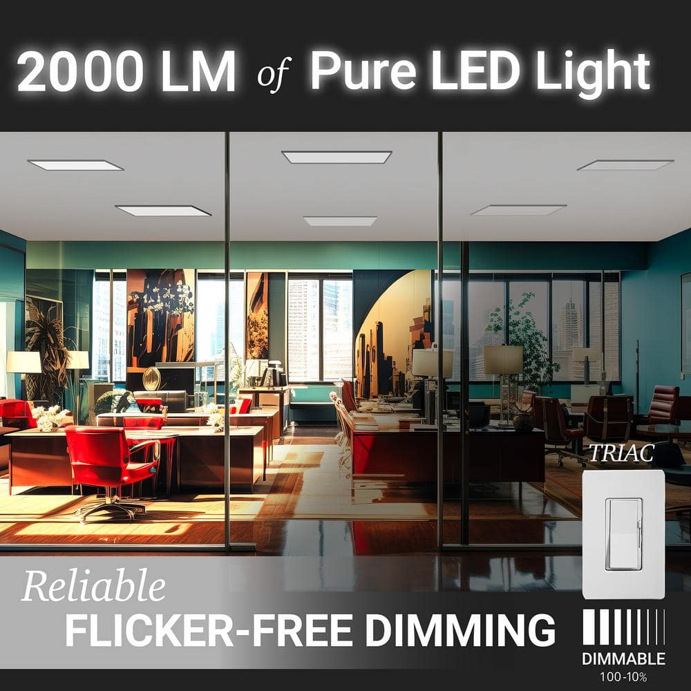 NuWatt 1 ft. x 2 ft. 2000 Lumens Integrated LED Edge-Lit Flat Panel Surface Mount Light with 3CCT Switch 40-Watt Dimmable White
