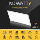 NuWatt 1 ft. x 2 ft. 2000 Lumens Integrated LED Edge-Lit Flat Panel Surface Mount Light with 3CCT Switch 40-Watt Dimmable White