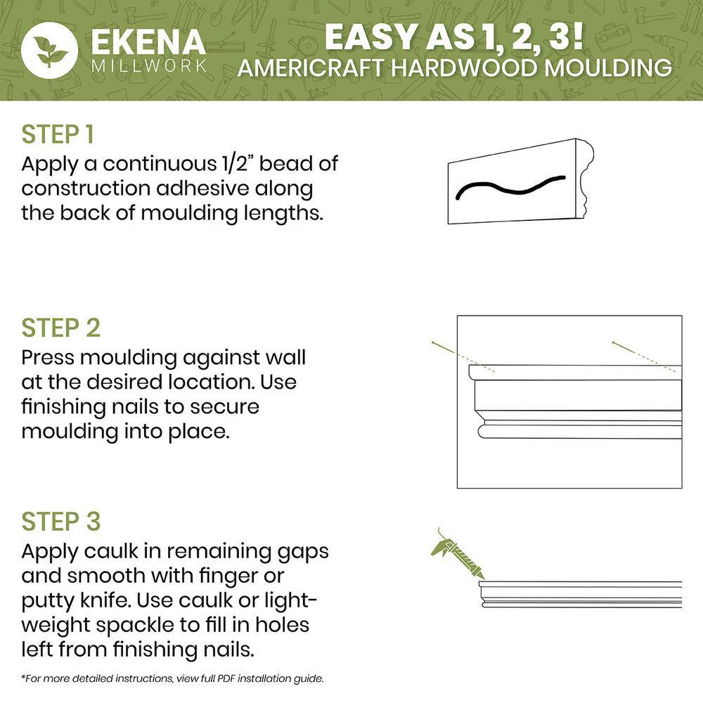 Ekena Millwork WM86 0.56 in. D x 1.63 in. W x 96 in. L Wood (White Oak) Crown Moulding