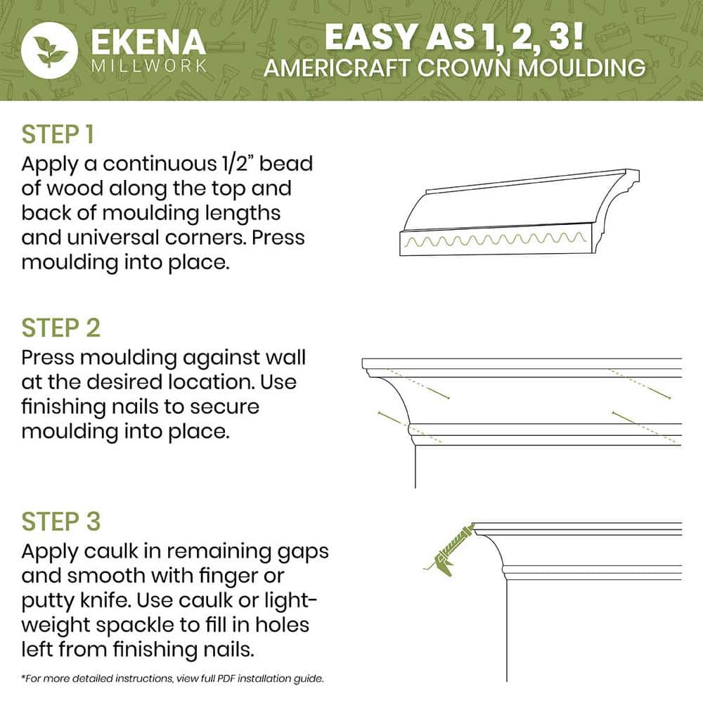 Ekena Millwork WM48 0.56 in. D x 4.25 in. W x 96 in. L Wood (White Oak) Crown Moulding