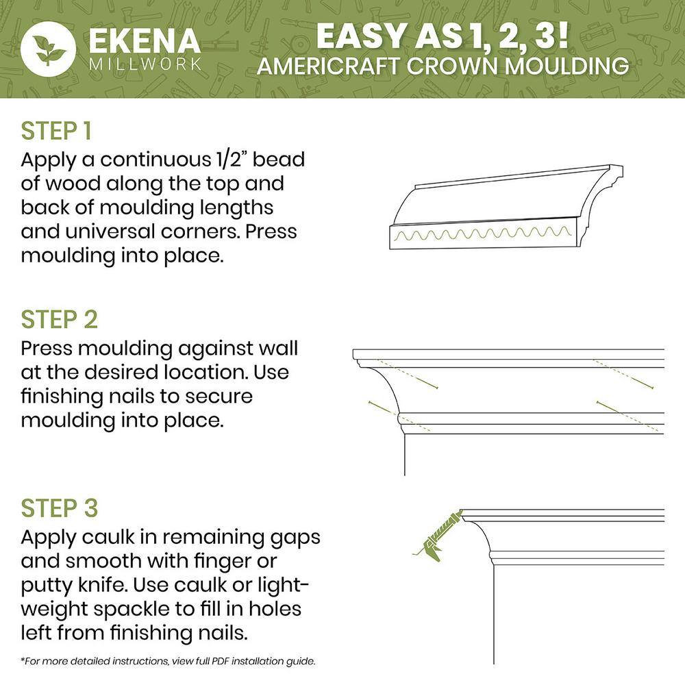 Ekena Millwork WM291 0.75 in. D x 5.25 in. W x 96 in. L Wood (White Oak) Crown Molding