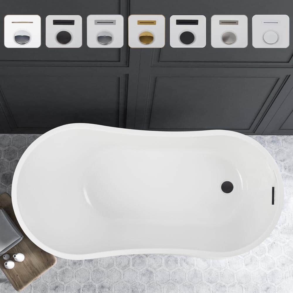 Vanity Art Unbranded Limoges 55 in. Acrylic Flatbottom Bathtub in White/Oil Rubbed Bronze