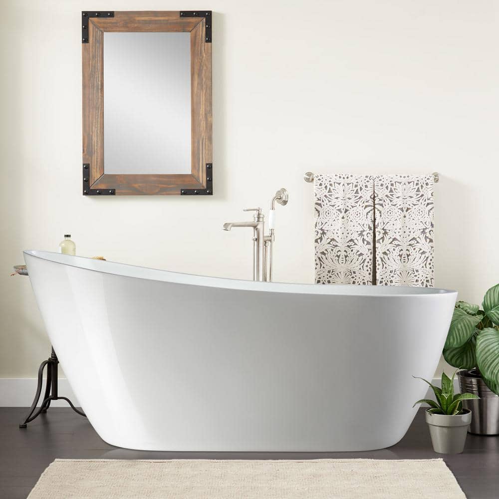 Vanity Art Unbranded Limoges 55 in. Acrylic Flatbottom Bathtub in White/Oil Rubbed Bronze