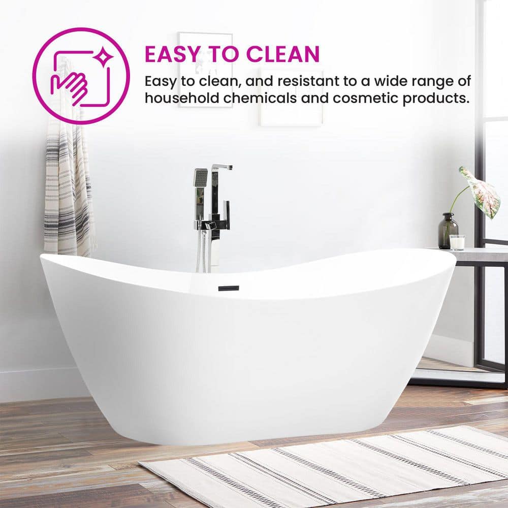 Vanity Art 71 in. Acrylic Flatbottom Freestanding Bathtub in White/Oil Rubbed Bronze