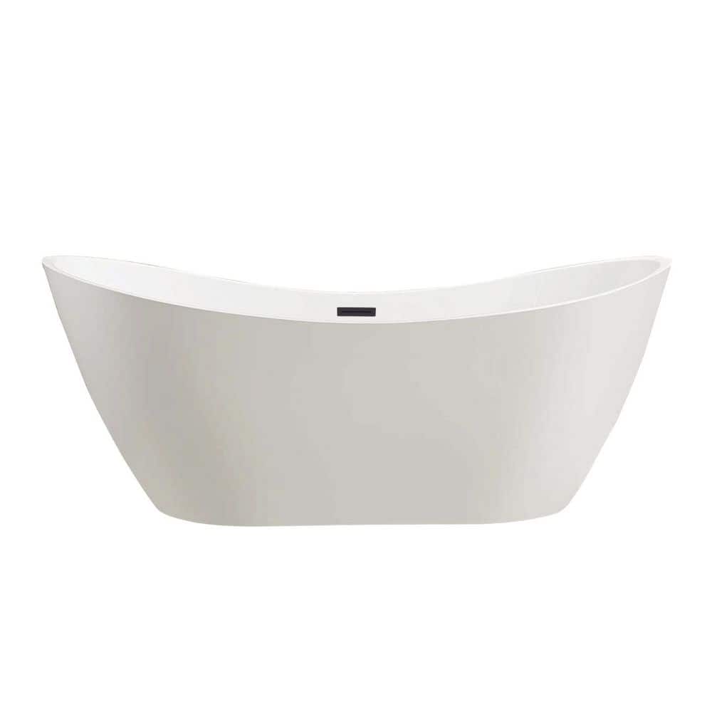 Vanity Art 71 in. Acrylic Flatbottom Freestanding Bathtub in White/Oil Rubbed Bronze