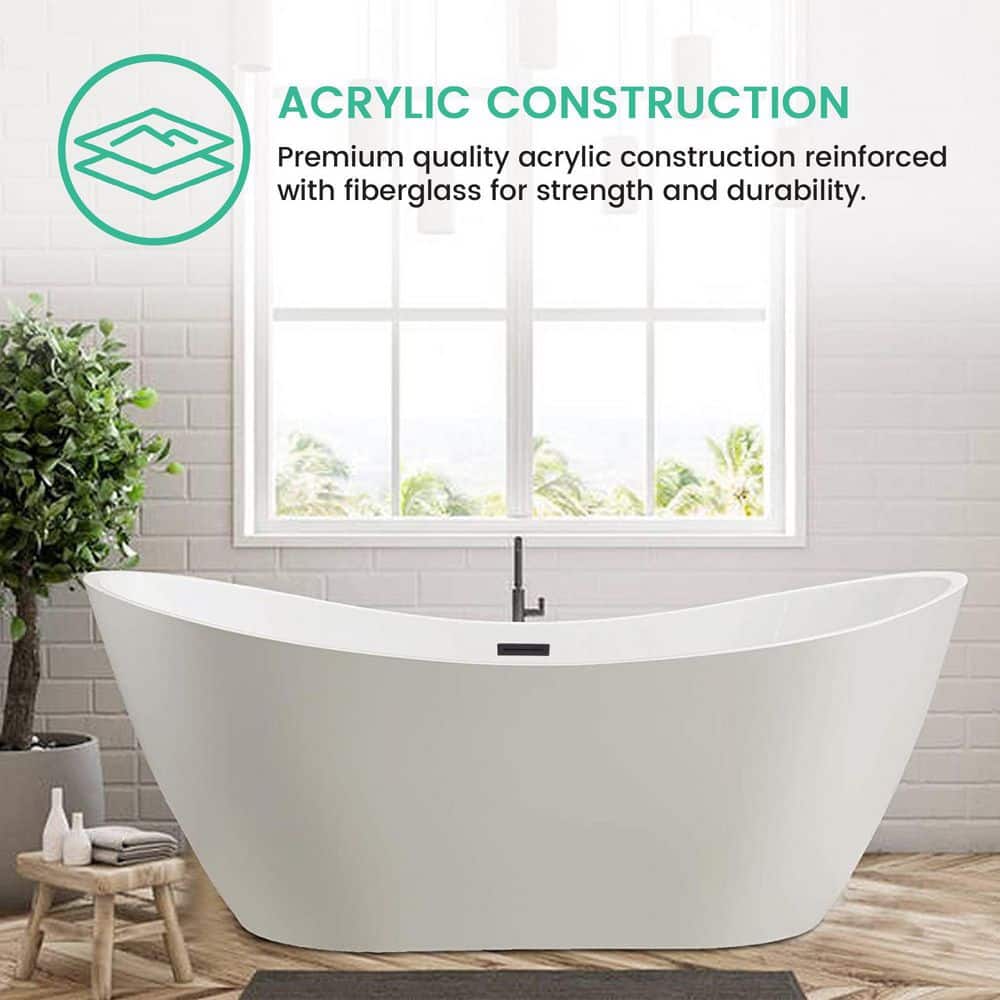 Vanity Art 71 in. Acrylic Flatbottom Freestanding Bathtub in White/Oil Rubbed Bronze