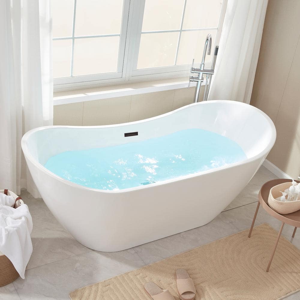 Vanity Art 71 in. Acrylic Flatbottom Freestanding Bathtub in White/Oil Rubbed Bronze