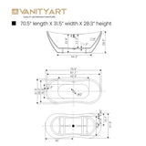 Vanity Art 71 in. Acrylic Flatbottom Freestanding Bathtub in White/Oil Rubbed Bronze