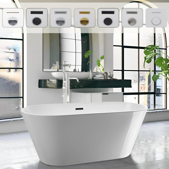 Vanity Art Domme 54 in. Acrylic Flatbottom Freestanding Non-Slip Bathtub in White/Oil Rubbed Bronze
